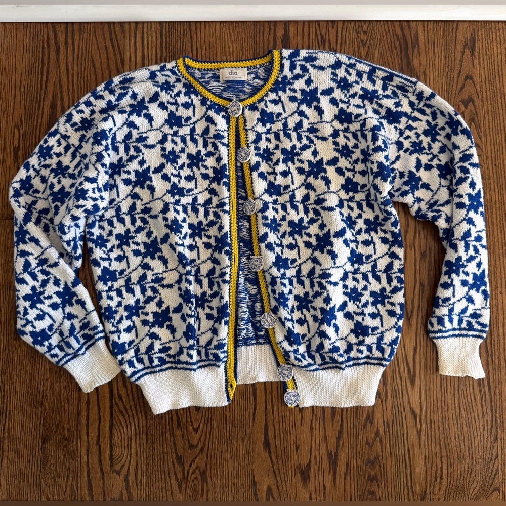 Vintage DIA North of Boston Hand Knit Cardigan with Porcelain buttons